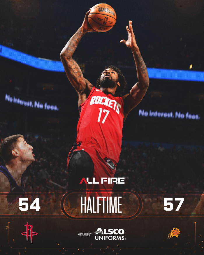 火箭半场54-57太阳 阿门杜兰特联手爆发